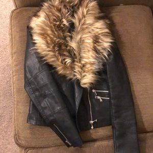 Leather fur coat.